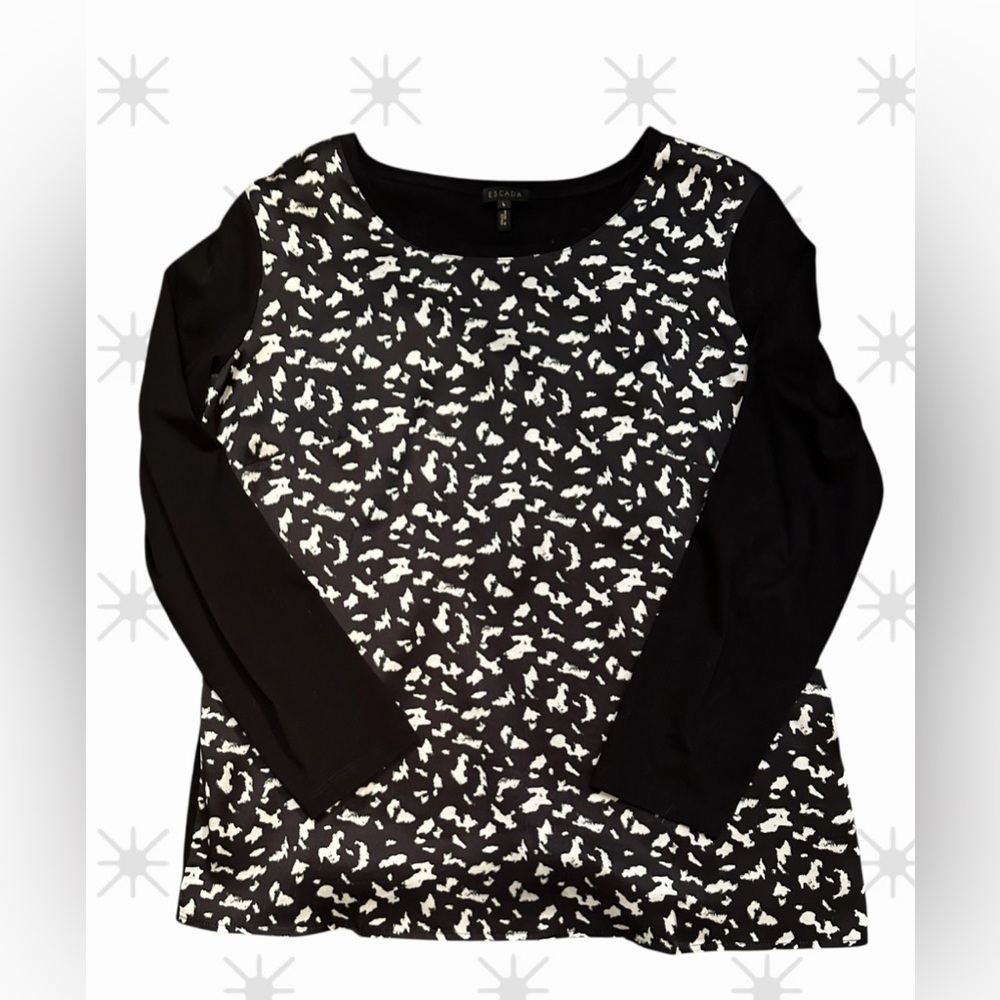 Escada Ladies Black and White Long Sleeve Top, size L, Like New